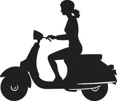 storstads scooterista kvinna emblem urban elegans svart vektor design