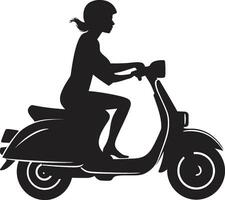 stadsbild mode rida svart vektor logotyp storstads scooterista kvinna emblem