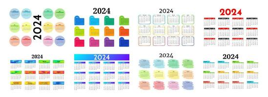 uppsättning av sex kalendrar för 2024 isolerat på en vit bakgrund. söndag till måndag, företag mall. vektor illustration