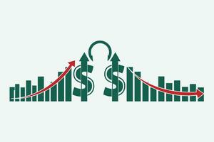 finansiell tillväxt Diagram med dollar tecken. stock marknadsföra företag tillväxt upp ner ikon. vektor illustration.