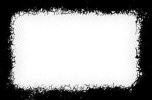 Grunge Rahmen auf schwarz Hintergrund Vektor Illustration mit Halbton Punkt Jahrgang sehen, Boder Vorlage Lärm rechteckig einfarbig betrübt Hintergrund zum Fotokopie Layout Rahmen Textur