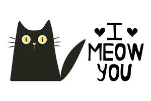 vykort med en söt svart katt. enkel vektor illustration för kort design och för barn. husdjur begrepp, kärlek och familj begrepp. isolerat vektor illustration.