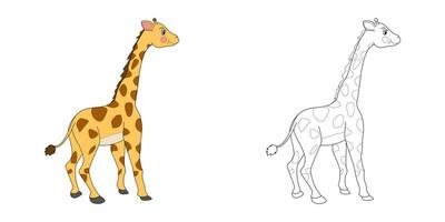 Giraffe Linie und Farbe Illustration. Karikatur Vektor Illustration zum Färbung Buch.