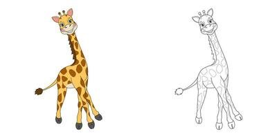 süß Karikatur Tier Giraffe Linie und Farbe Illustration. Karikatur Vektor Illustration zum Färbung Buch.