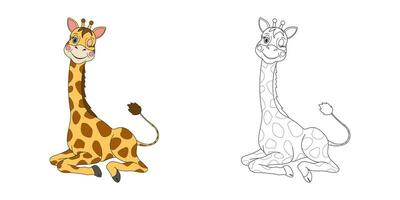 süß Karikatur Tier Giraffe Linie und Farbe Illustration . Karikatur Vektor Illustration zum Färbung Buch.