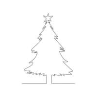 jul träd i kontinuerlig enda linje konst översikt lätt teckning vektor illustration och minimalistisk design