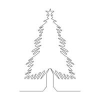 jul träd i kontinuerlig enda linje konst översikt lätt teckning vektor illustration och minimalistisk design