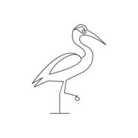 flamingo och häger fågel kontinuerlig ett linje konst översikt enkel vektor teckning och illustration