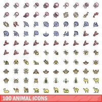 100 Tier Symbole Satz, Farbe Linie Stil vektor