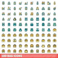 100 väska ikoner uppsättning, Färg linje stil vektor
