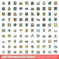 100 Technologie Symbole Satz, Farbe Linie Stil vektor