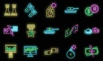 ekonomisk handel krig ikoner uppsättning vektor neon