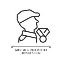 2d Pixel perfekt editierbar schwarz Veteranen Krieg Symbol, isoliert einfach Vektor, dünn Linie Illustration Darstellen Waffen. vektor