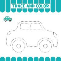 spårande pedagogisk kalkylblad för ungar. spår bil. handstil aktivitet sida för småbarn vektor