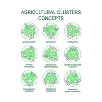 samling av 2d redigerbar grön tunn linje ikoner representerar jordbruks kluster, isolerat enkel vektor, linjär illustration. vektor