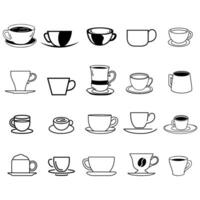 kaffe ikon vektor uppsättning. varm dryck illustration tecken samling. kaffe hus symbol. kaffe maskin logotyp.