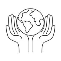 speichern Planet. Hände halten Planet Erde. Umwelt Wirtschaft, Sozial Verantwortung zum Natur. dünn Linie Symbol. Vektor Illustration eps 10.