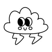 kawaii Wolke und Blitz Gewitter Karikatur Linie Symbol. vektor
