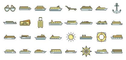 Ozean Kreuzfahrt Symbole einstellen Vektor Farbe