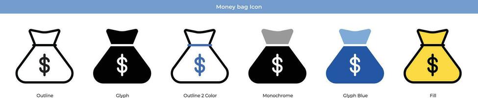 Geld Tasche Symbol einstellen vektor