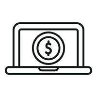 Laptop Geld online Anerkennung Symbol Gliederung Vektor. Unterstützung Finanzen vektor