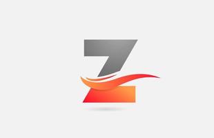 Orange Grau Z Alphabet Buchstaben Logo Symbol für Unternehmen und Unternehmen mit Swoosh Design vektor