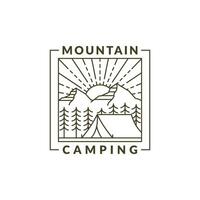 berg morgon- camping illustration monoline eller linje konst stil vektor