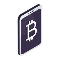 ein isometrisch Design Symbol von Handy, Mobiltelefon Bitcoin vektor