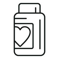 Kapsel Flasche Tabletten Symbol Gliederung Vektor. Herz Gesundheit vektor