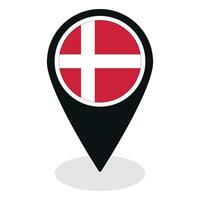 Dänemark Flagge auf Karte punktgenau Symbol isoliert. Flagge von Dänemark. vektor