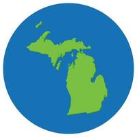 Michigan stat Karta i klot form grön med blå runda cirkel Färg. Karta av de oss stat av michigan. vektor