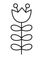 Vektor schwarz und Weiß skandinavisch Stil Tulpe Symbol. zuerst Blühen Pflanze Illustration oder Färbung Buchseite. Blumen- Clip Art. süß Linie Karikatur Frühling Blume isoliert auf Weiß Hintergrund.