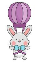 vektor påsk kanin ikon för ungar. söt söt kanin illustration. rolig tecknad serie hare karaktär. traditionell vår Semester symbol flygande på varm luft ballong
