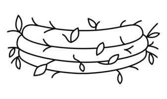 Vektor schwarz und Weiß kawaii Nest Linie Symbol isoliert auf Weiß Hintergrund. Frühling, Ostern oder Bauernhof komisch Illustration oder Färbung Buchseite. süß Karikatur Vogel sitzen Clip Art