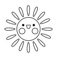 Vektor schwarz und Weiß kawaii Sonne Symbol zum Kinder. süß Linie Wetter Element Symbol Illustration oder Färbung Buchseite. komisch lächelnd Karikatur Charakter. bezaubernd Planet Clip Art