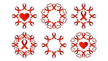 hilft Red Ribbon Design-Kollektion. rotes Band mit Herzdesign vektor