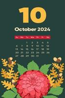 Blumen- Oktober 2024 Kalender Vorlage. mit hell bunt Blumen. vektor