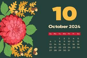 Blumen- Oktober 2024 Kalender Vorlage. mit hell bunt Blumen. vektor