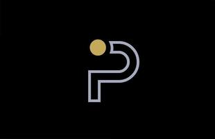 svart vit linje p alfabetet brev logotyp design med gul ikon cirkel prick för företag och företag vektor
