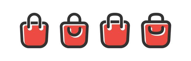 Einkaufen Tasche Symbol. Käufer Symbol. Markt Fan-Shop Zeichen. Papier Geschenk Symbole. Öko Paket Symbole. Schwarz, rot Farbe. Vektor unterzeichnen.