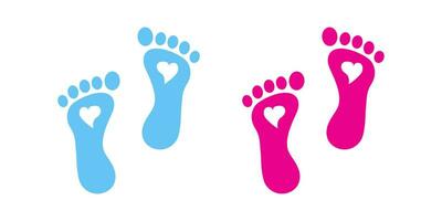 fotavtryck ikon. fot tecken. skriva ut steg symbol. mänsklig promenad symboler. barfota bebis ikoner. svart, rosa, blå Färg. vektor tecken.