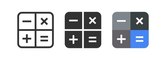 Taschenrechner Symbol. Berechnung Symbol. Buchhaltung Zeichen. Finanzen Symbole. Mathematik Symbole. Plus, Minus, gleich, Aufteilung, Multiplikation. Schwarz, eben Farbe. Vektor unterzeichnen.