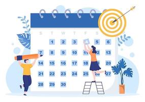 Kalenderhintergrundvektorillustration mit Kreiszeichen für die Planung wichtiger Angelegenheiten, Zeitmanagement, Arbeitsorganisation und Benachrichtigung über Lebensereignisse oder Urlaub vektor