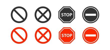 sluta ikon. trafik tecken. förbjuden symbol. väg symboler. varning ikoner. svart, röd Färg. vektor isolerat tecken.