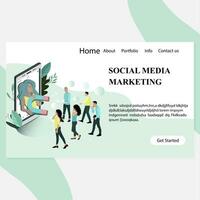 Sozial Medien Marketing Landung Buchseite. jung Blogger mit Magnet anlocken Kunde Anhänger und Gemeinschaft. Werbung Agentur zum Sozial Medien vektor