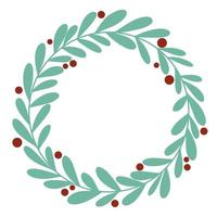 dekorativer weihnachtslaubkranz mit roter beerenvektorillustration vektor