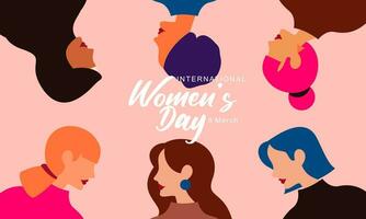 glücklich International Damen Tag. Vektor Illustration von Frauen mit anders Kulturen