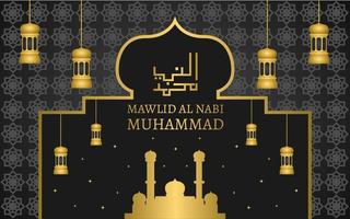 schwarzer Prophet Muhammad-Geburtstags-Hintergrund-Design. vektor
