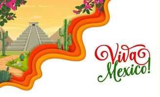 viva Mexiko Papier Schnitt Banner mit Mexikaner Pyramide vektor