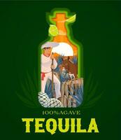 Mexikaner Tequila Papier Schnitt Banner im Flasche gestalten vektor